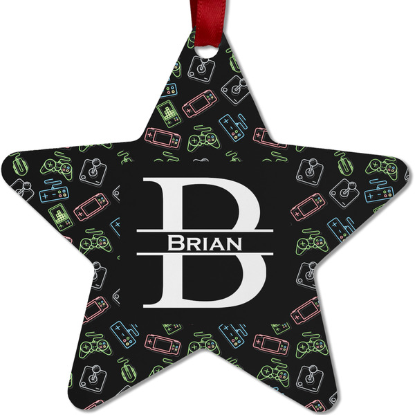 Custom Video Game Metal Star Ornament - Double Sided w/ Name and Initial