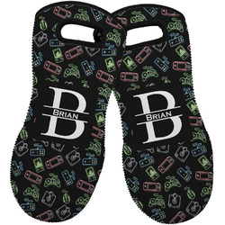 Video Game Neoprene Oven Mitts - Set of 2 w/ Name and Initial