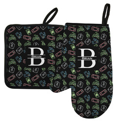 Video Game Left Oven Mitt & Pot Holder Set w/ Name and Initial