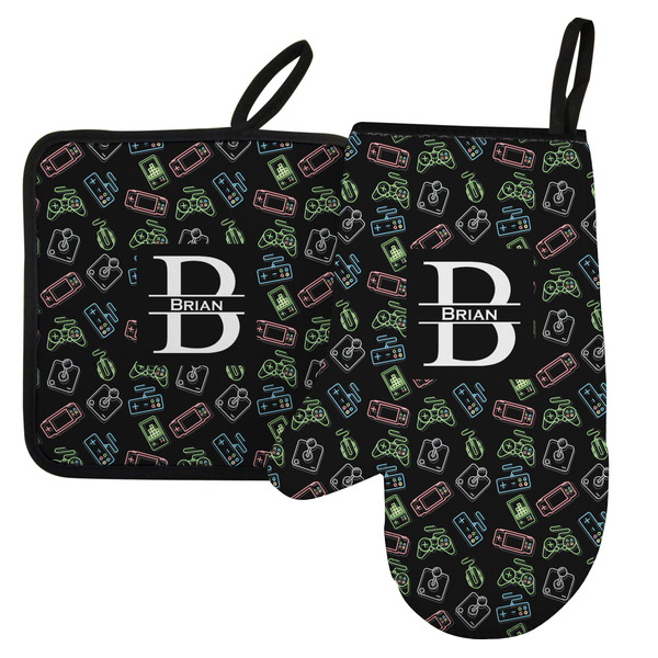 Custom Video Game Left Oven Mitt & Pot Holder Set w/ Name and Initial