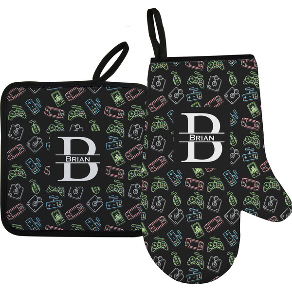 Custom Video Game Right Oven Mitt & Pot Holder Set w/ Name and Initial