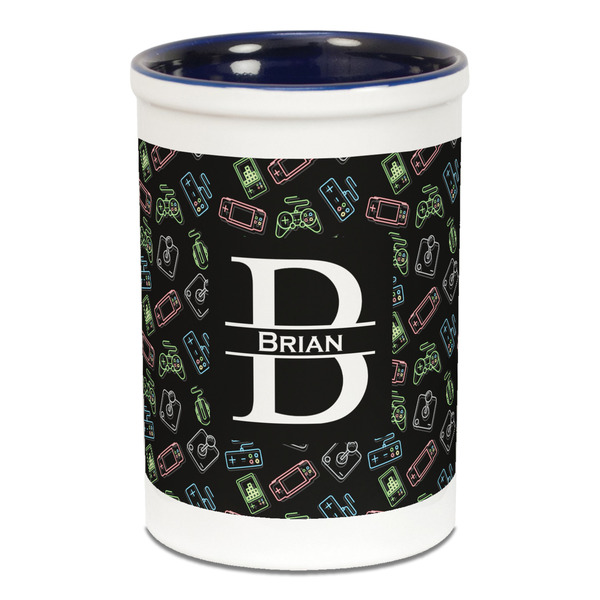 Custom Video Game Ceramic Pencil Holders - Blue