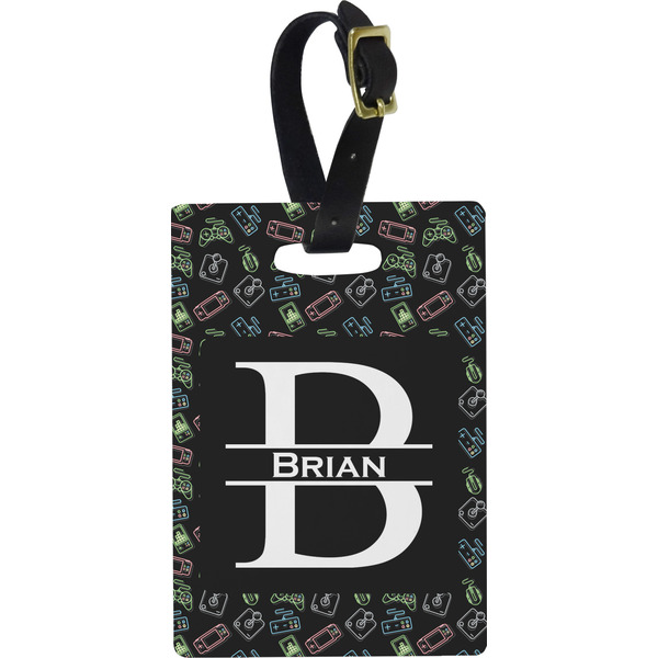 Custom Video Game Plastic Luggage Tag - Rectangular w/ Name and Initial