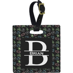 Video Game Plastic Luggage Tag - Square w/ Name and Initial