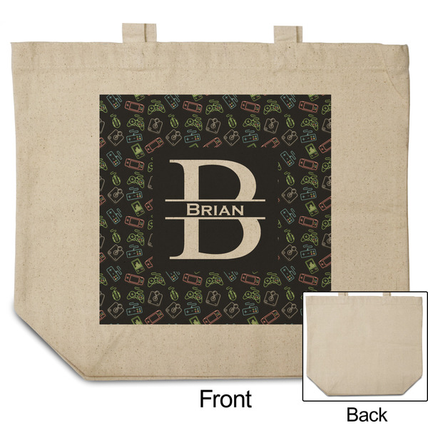 Video Game Reusable Cotton Grocery Bag - Front & Back View