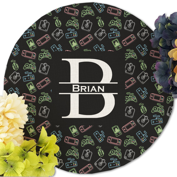 Video Game Round Linen Placemats - Front (w flowers)