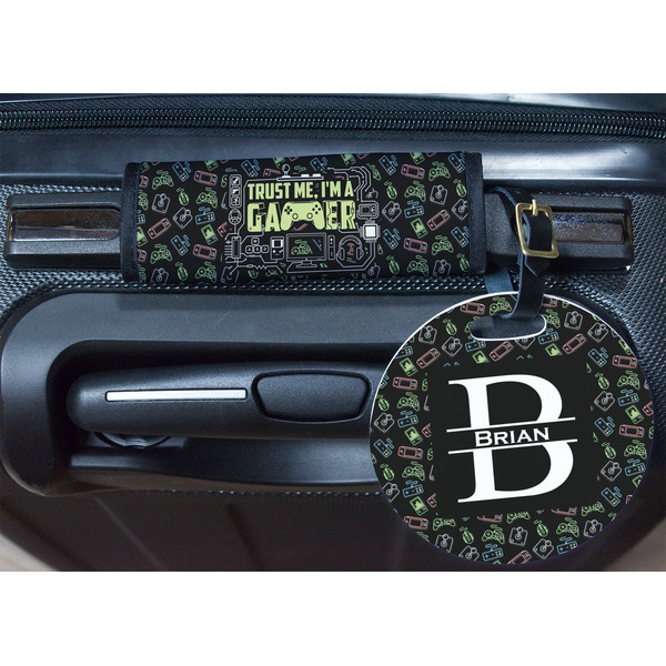 Video Game Round Luggage Tag & Handle Wrap - In Context