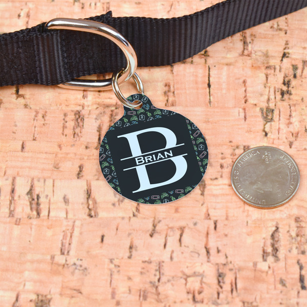 Video Game Round Pet ID Tag - Large - In Context