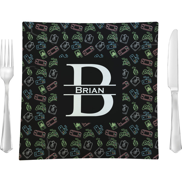 Custom Video Game 9.5" Glass Square Lunch / Dinner Plate- Single or Set of 4 (Personalized)
