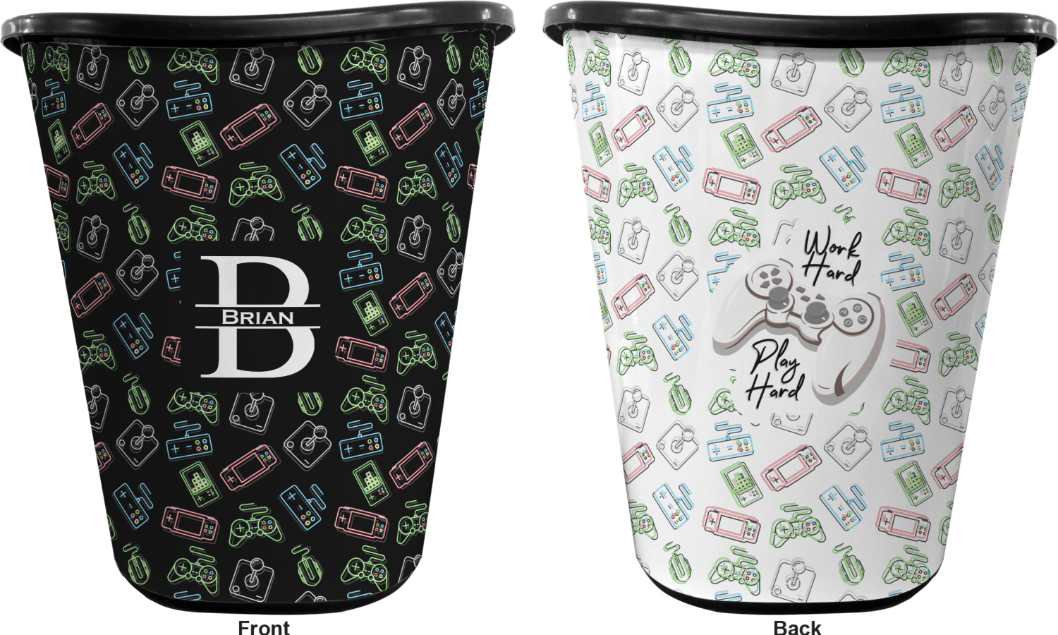 Video Game Waste Basket Double Sided (Black) (Personalized