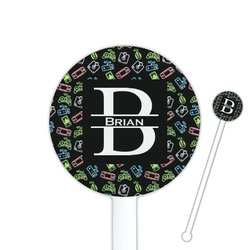 Video Game 5.5" Round Plastic Stir Sticks - White - Single Sided (Personalized)