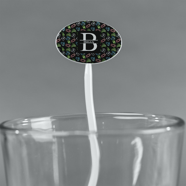 Video Game White Plastic 7" Stir Stick - Oval - Main