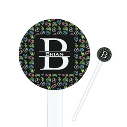 Video Game 7" Round Plastic Stir Sticks - White - Double Sided (Personalized)