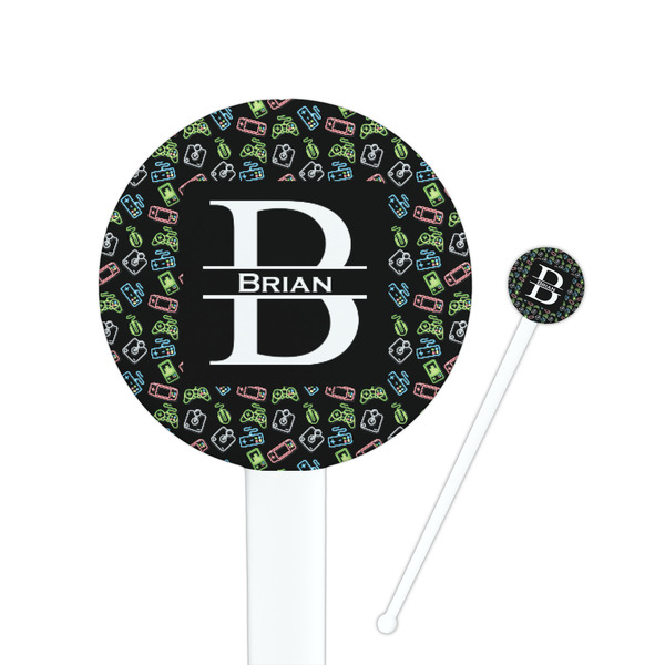 Custom Video Game 7" Round Plastic Stir Sticks - White - Double Sided (Personalized)