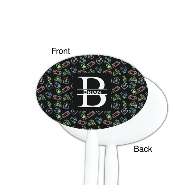 Video Game White Plastic 7" Stir Stick - Single Sided - Oval - Front & Back