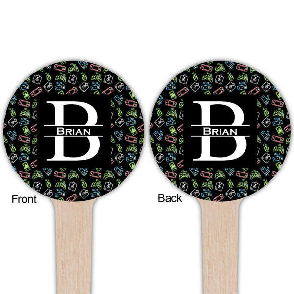 Video Game Wooden 4" Food Pick - Round - Double Sided - Front & Back