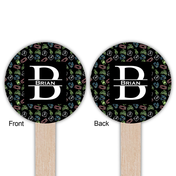 Video Game Wooden 6" Food Pick - Round - Double Sided - Front & Back