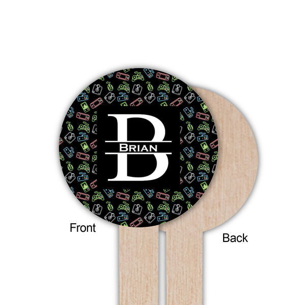 Video Game Wooden 6" Food Pick - Round - Single Sided - Front & Back