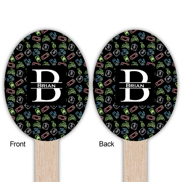Video Game Wooden Food Pick - Oval - Double Sided - Front & Back