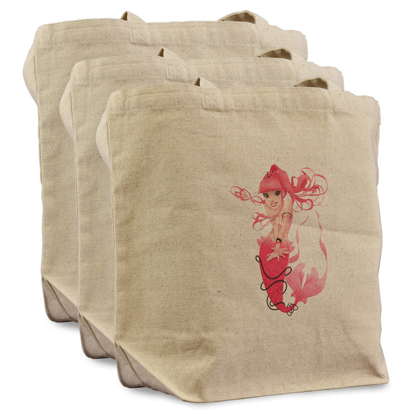 Custom Mermaid Reusable Cotton Grocery Bags - Set of 3