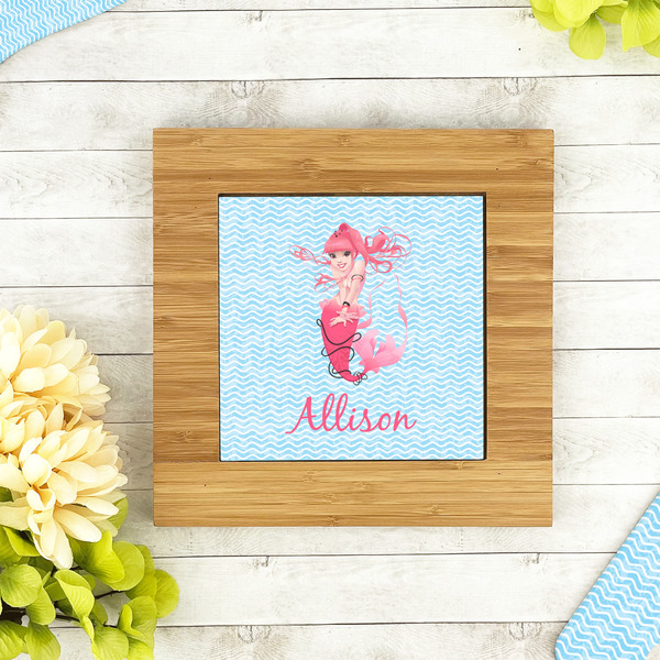 Mermaid Bamboo Trivet with 6" Tile - LIFESTYLE