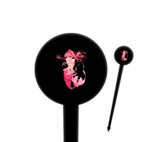 Custom Mermaid 4" Round Plastic Food Picks - Black - Single Sided