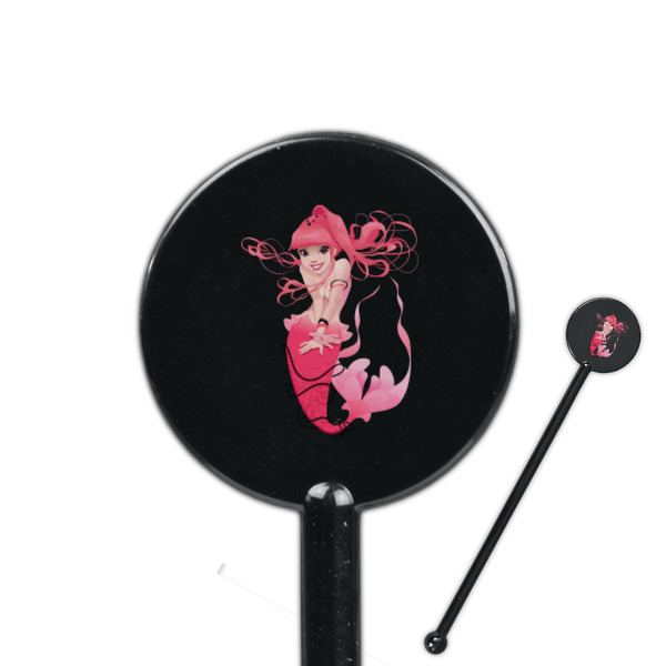 Custom Mermaid 5.5" Round Plastic Stir Sticks - Black - Single Sided
