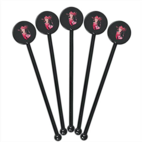 Mermaid Black Plastic 5.5" Stir Stick - Round - Fan View