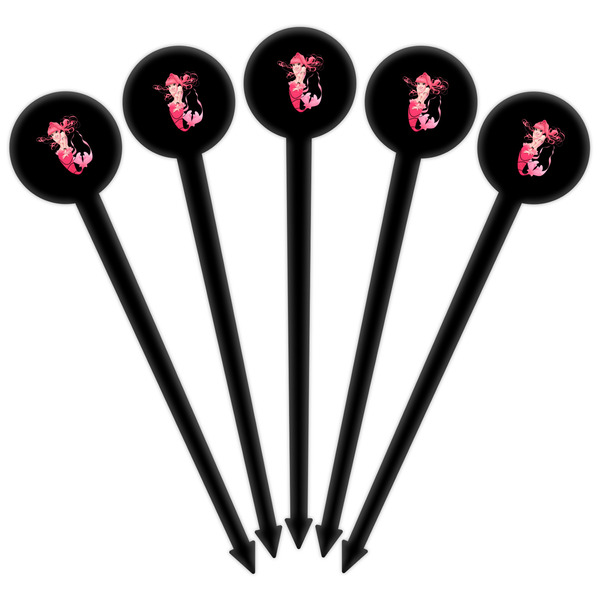 Mermaid Black Plastic 6" Food Pick - Round - Fan View
