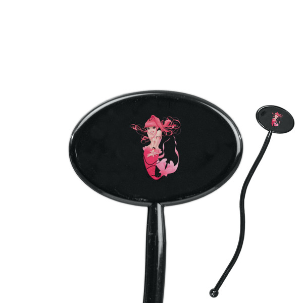 Custom Mermaid 7" Oval Plastic Stir Sticks - Black - Single Sided