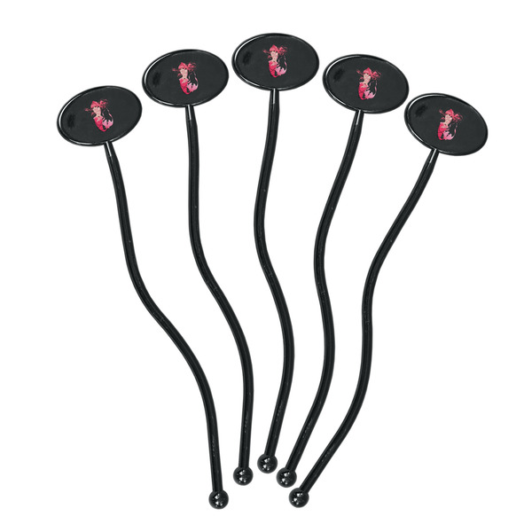 Mermaid Black Plastic 7" Stir Stick - Oval - Fan