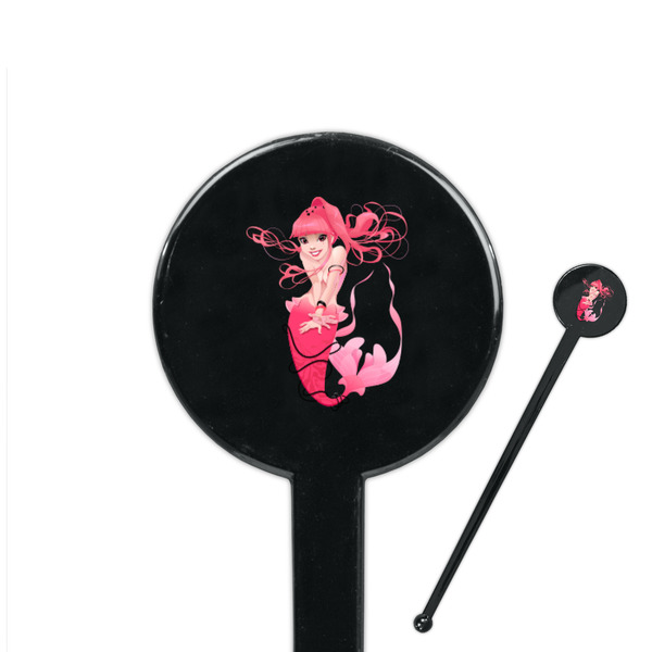 Custom Mermaid 7" Round Plastic Stir Sticks - Black - Single Sided