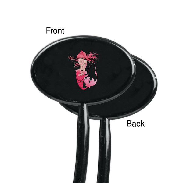 Mermaid Black Plastic 7" Stir Stick - Single Sided - Oval - Front & Back