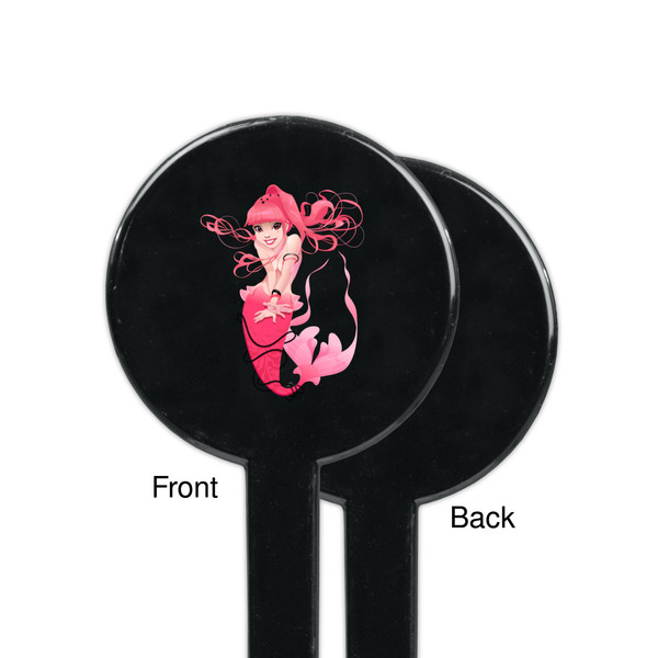 Mermaid Black Plastic 7" Stir Stick - Single Sided - Round - Front & Back