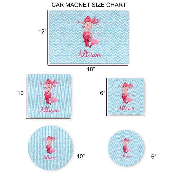 Mermaid Car Magnets - SIZE CHART