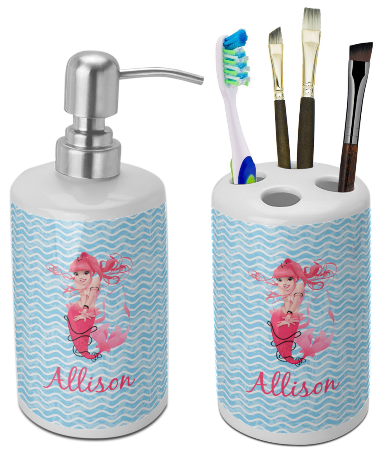 Mermaid Ceramic Bathroom Accessories Set (Personalized) YouCustomizeIt