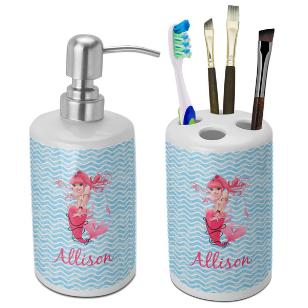 Custom Mermaid Ceramic Bathroom Accessories Set (Personalized)