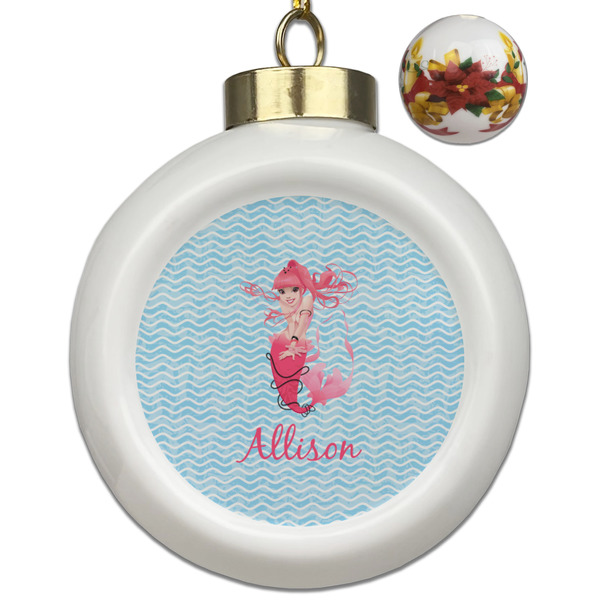 Custom Mermaid Ceramic Ball Ornaments - Poinsettia Garland (Personalized)