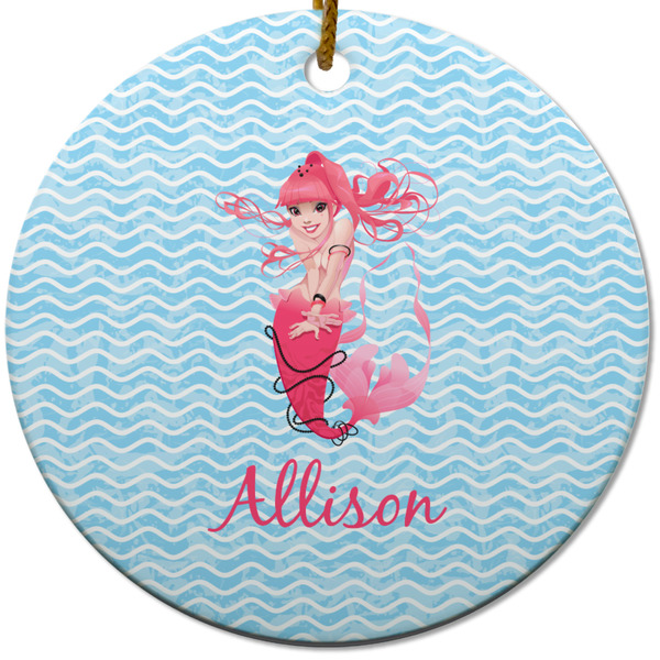 Custom Mermaid Round Ceramic Ornament w/ Name or Text