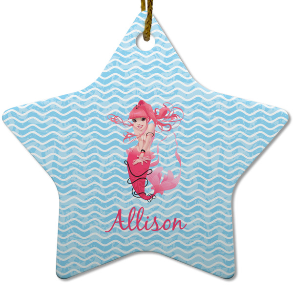 Custom Mermaid Star Ceramic Ornament w/ Name or Text