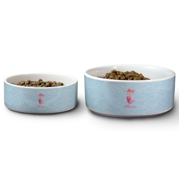 Mermaid Ceramic Dog Bowls - Size Comparison