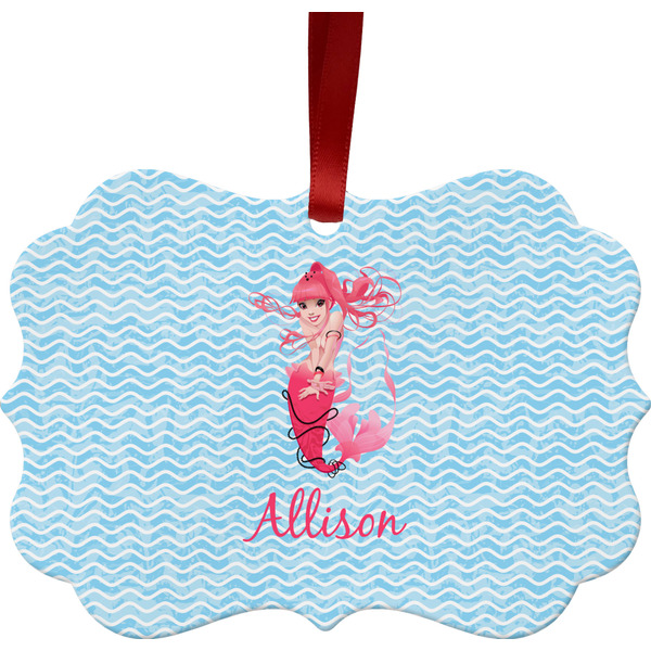 Custom Mermaid Metal Frame Ornament - Double Sided w/ Name or Text