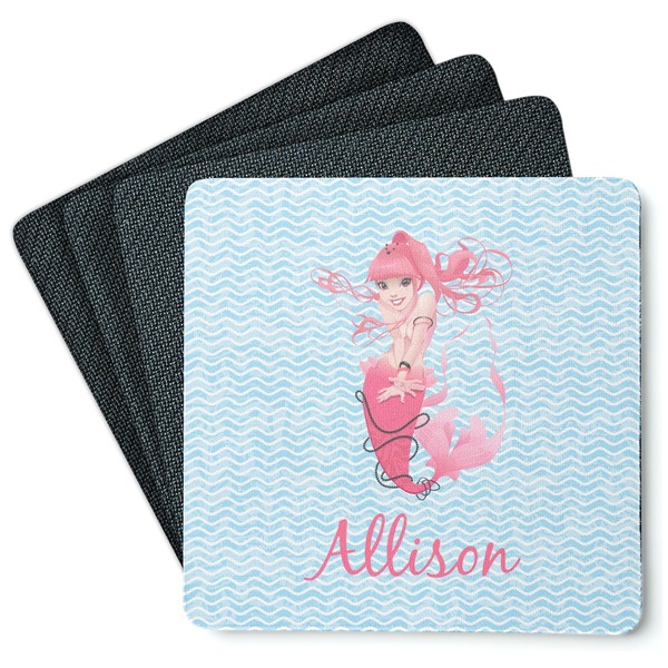 Custom Mermaid Square Rubber Backed Coasters - Set of 4 (Personalized)