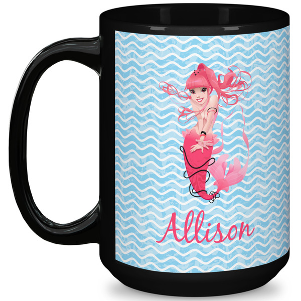 Custom Mermaid 15 Oz Coffee Mug - Black (Personalized)
