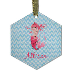 Mermaid Flat Glass Ornament - Hexagon w/ Name or Text