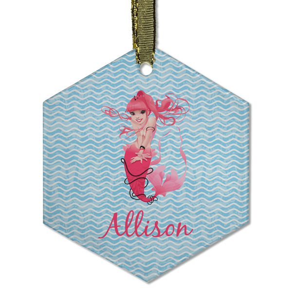 Custom Mermaid Flat Glass Ornament - Hexagon w/ Name or Text