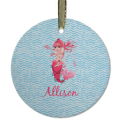 Mermaid Flat Glass Ornament - Round w/ Name or Text