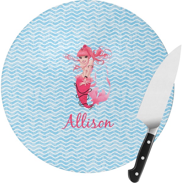 Custom Mermaid Round Glass Cutting Board (Personalized)