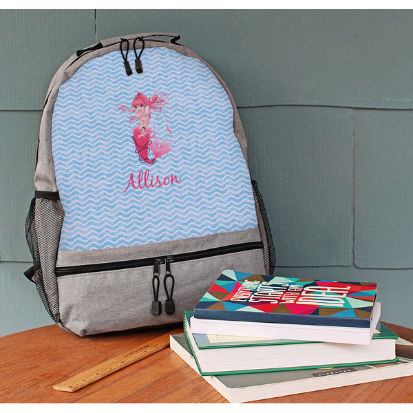 Mermaid Large Backpack - Gray - On Desk