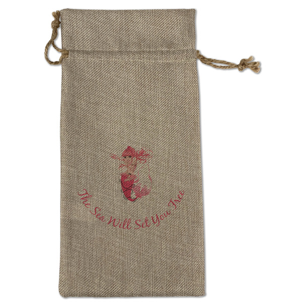 Custom Mermaid Large Burlap Gift Bag - Front